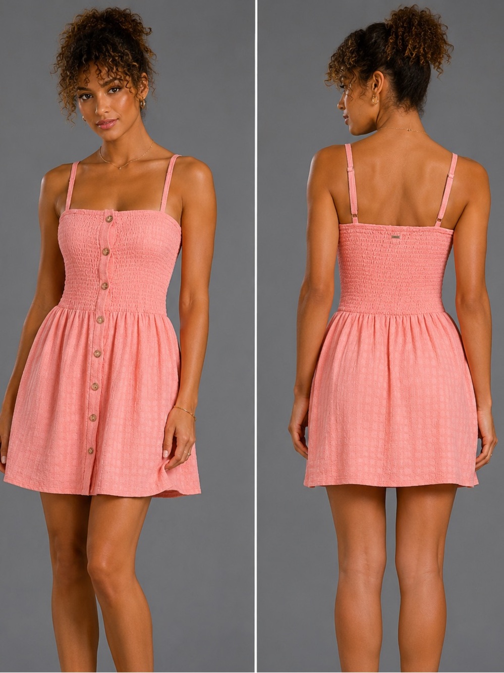 O'Neill Leighton Short Dress Coral Haze Smocked Mini Tank Dress NWT Size Small